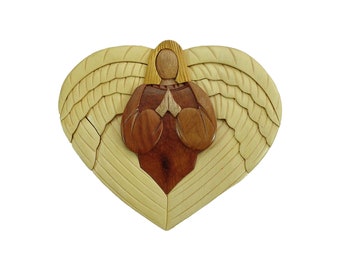 Heart Angel - Carver Dan’s hand-carved wooden Stash/Gift box with hidden black felt interior compartment.