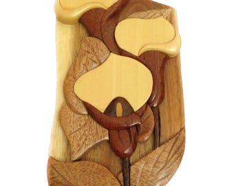 Easter Lily Flowers - Carver Dan’s hand-carved wooden gift box with hidden red felt interior compartment.