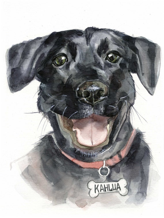 Custom Black Dog Watercolor Pet Portrait. Personalized Gift. | Etsy