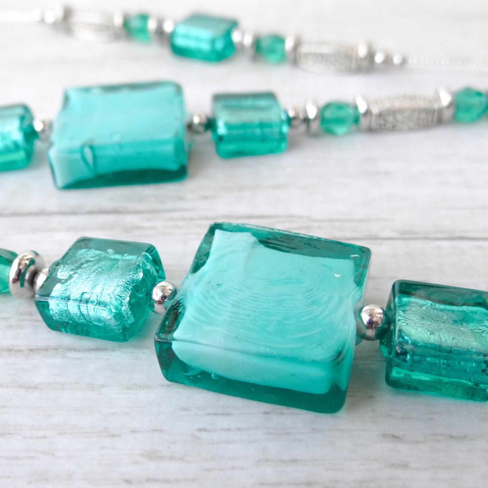 Murano Glass Necklace Glass Jewelry With Green Lampwork Glass