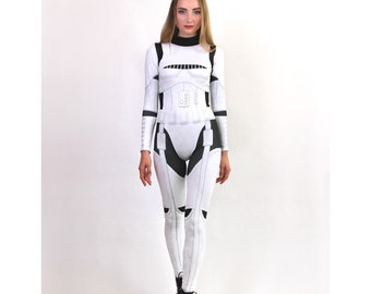 Stormtrooper Catsuit Captain Phasma Costume Black & White Robot Jumpsuit Spandex Playsuit Bodysuit Size XS, S, M, L, XL