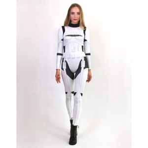 Stormtrooper Catsuit Captain Phasma Costume Black & White Robot Jumpsuit Spandex Playsuit Bodysuit Size XS, S, M, L, XL