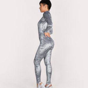 HIRO GATO Satin Spandex Silk Catsuit Navy Blue Burning Suit Rave Party  Zentai Bodysuit Man Woman 