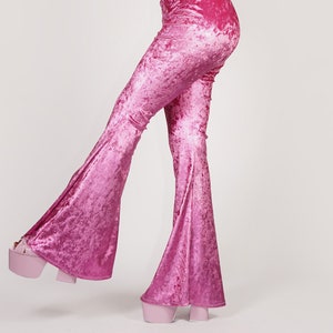 Metallic Pink Fuchsia Crushed Velvet Flare Leggings Customizable High ...