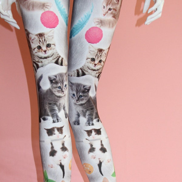 Cats Print Leggings / High Waisted / Spandex Yoga Pants / Cat Lovers / Playful Kittens / Clothing Size XS S M L