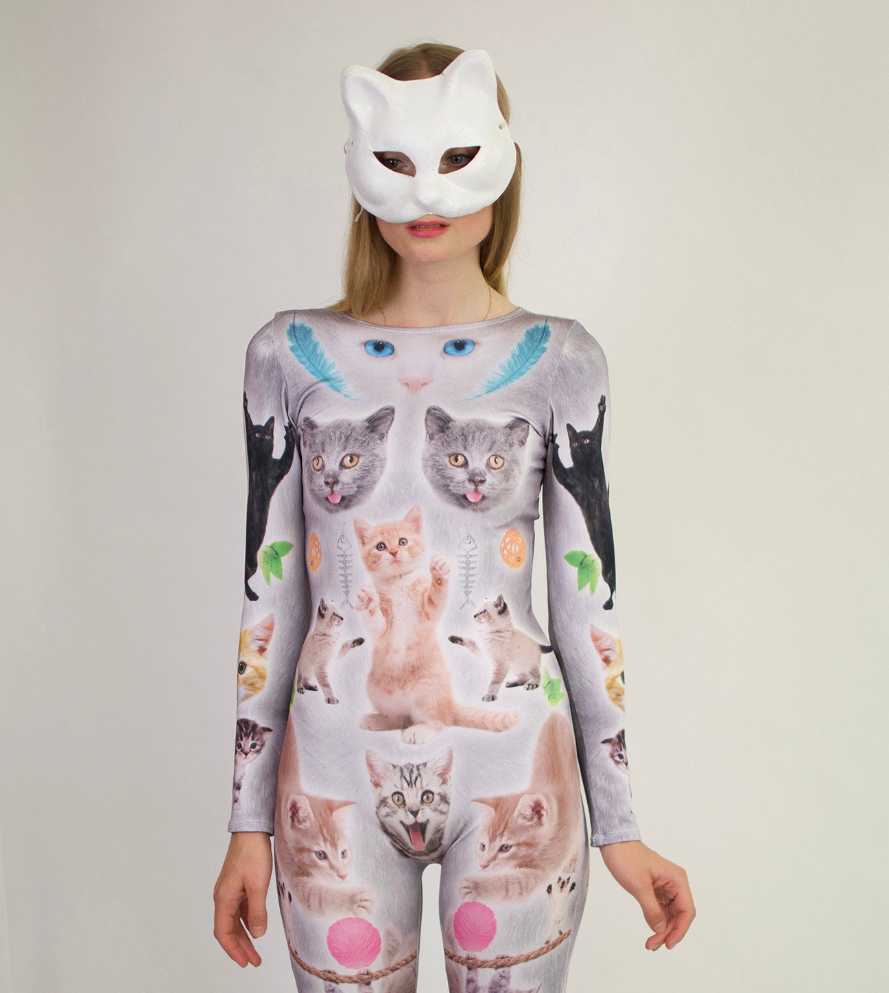 Cats Print Catsuit Spandex Jumpsuit Unitard Bodysuit Full Body