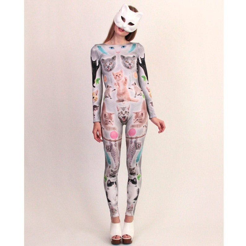 Cats Print Catsuit Spandex Jumpsuit Unitard Bodysuit Full Body Etsy