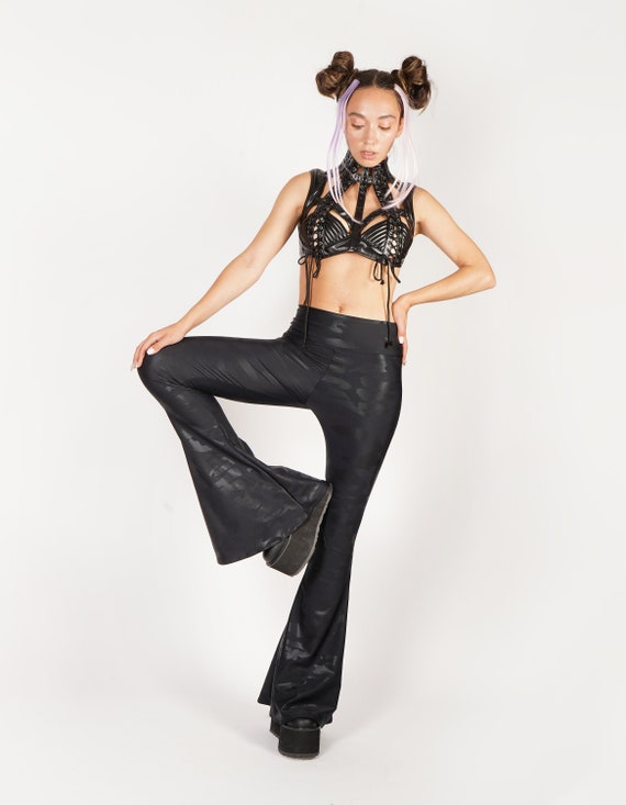 Wet Look Camouflage Flare Leggings High 