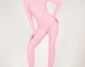 Light Pink Catsuit Turtle Neck Unitard Matte Nylon Spandex Bodysuit Jumpsuit Barbie Costume Dance One Piece Performance Size S M L XL