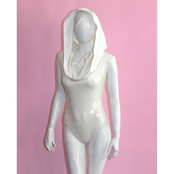 Hooded Bodysuit Catsuit Jumpsuit Red Nylon Shiny Costume Little Red Riding Hood