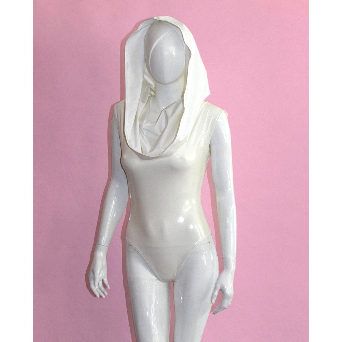 White Stretch Vinyl Catsuit PVC PU Faux Latex Vegan Leather Turtle