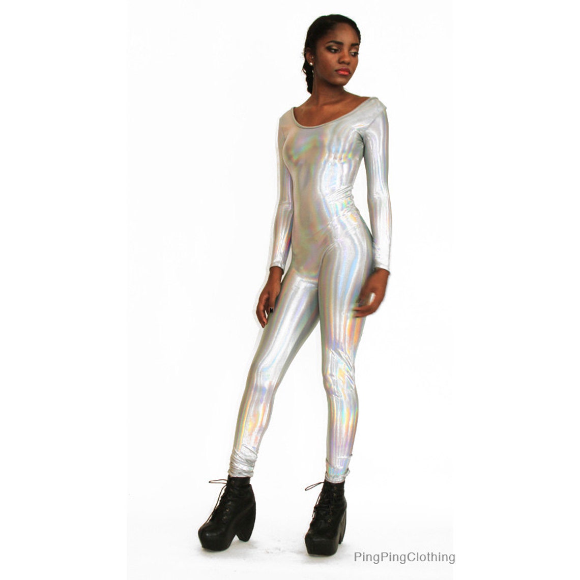 Silver Hologram Catsuit Rainbow Reflection Jumpsuit 3D Fabric | Etsy