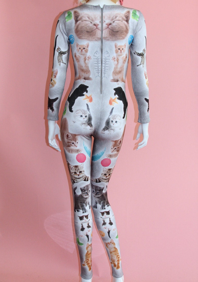 Gatos estampado Catsuit Spandex Jumpsuit Unitard Bodysuit Full Body Long  Sleeves Cat Lovers Playful Kittens Halloween Costume Size S M L XL -   España