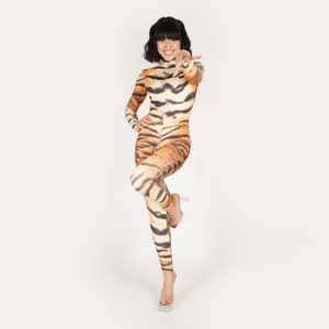 Tiger Spandex Catsuit 3D Print Jumpsuit Animal Safari Unitard Big Cat Bodysuit Halloween Costume Non Velvet Onesie Size S M L XL image 7