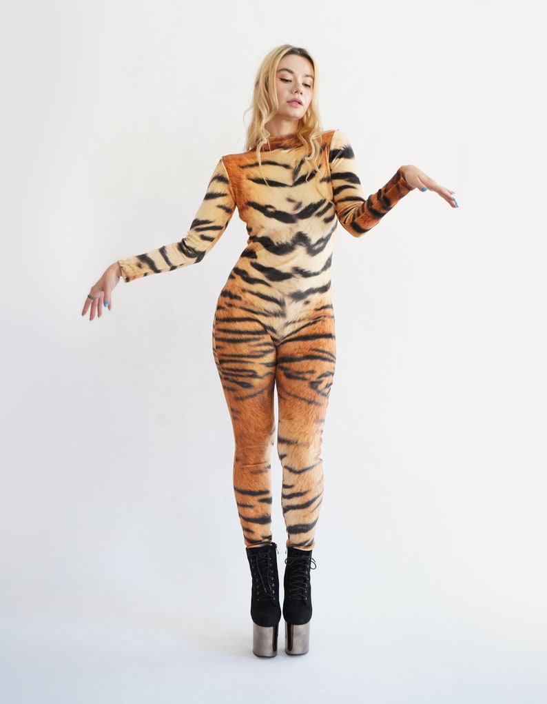 Tiger Spandex Catsuit 3D Print Jumpsuit Animal Safari Unitard Big Cat Bodysuit Halloween Costume Non Velvet Onesie Size S M L XL image 6