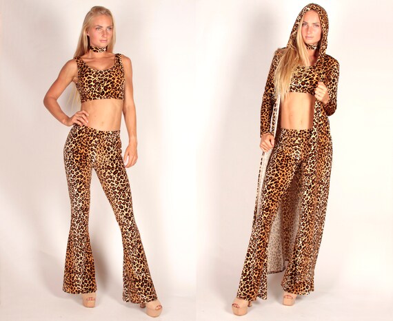 velvet leopard flare pants