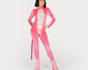 Roze fluwelen kostuum spandex bodysuits dierencatsuit maat XS SML XL
