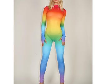 Catsuit met Rainbow Pride-print spandex jumpsuit Unitard bodysuit festivalkostuum Maat SML XL XXL Plus