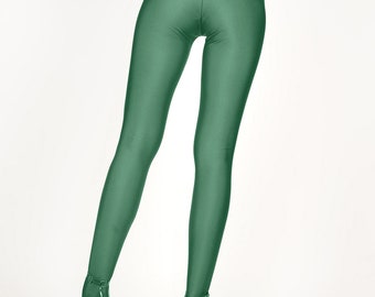 Footed Leggings Shiny Dark Forest Green Pants With Feet Footie