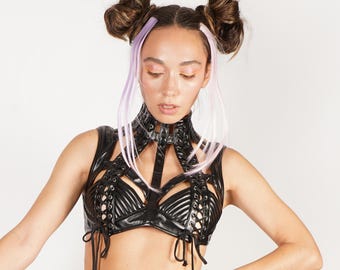 Zwarte bh-top met uitsnijding voor festival, maat S