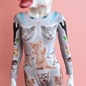 Cats Print Catsuit Spandex Jumpsuit Unitard Bodysuit Full Body Long ...
