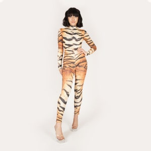 Tiger Spandex Catsuit 3D Print Jumpsuit Animal Safari Unitard Big Cat Bodysuit Halloween Costume Non Velvet Onesie Size S M L XL image 2