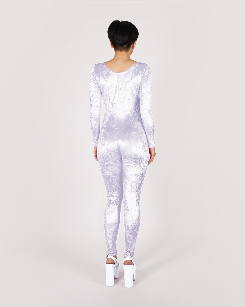 White Crushed Stretch Velvet Catsuit Jumpsuit Unitard Bodysuit - Etsy