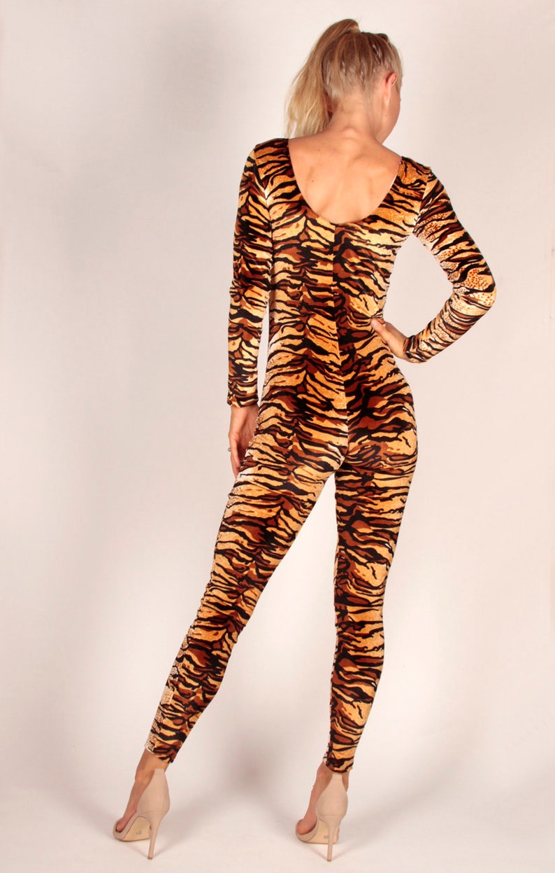 Tiger Print samt Catsuit Jumpsuit Tier Print Safari Unitard Etsy