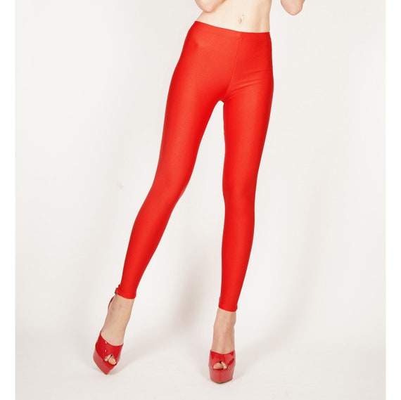 Shiny Poppy Red Leggings Heavy Weight Opaque Nylon Spandex Tights