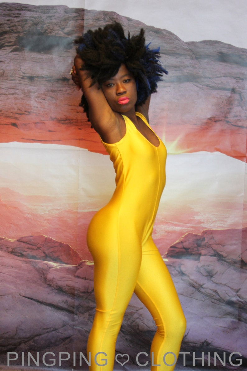 yellow tight jumpsuit