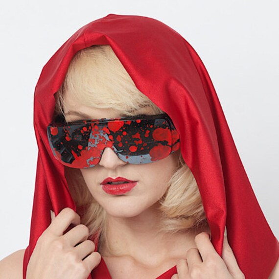 Hooded Bodysuit Catsuit Jumpsuit Red Nylon Shiny Costume Little Red Riding Hood