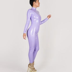 Lilac Purple Lavender Stretch Vinyl Catsuit PVC PU Faux Leather Faux Latex Bodysuit Custom Made Jumpsuit Size S M L XL xxl Plus Size