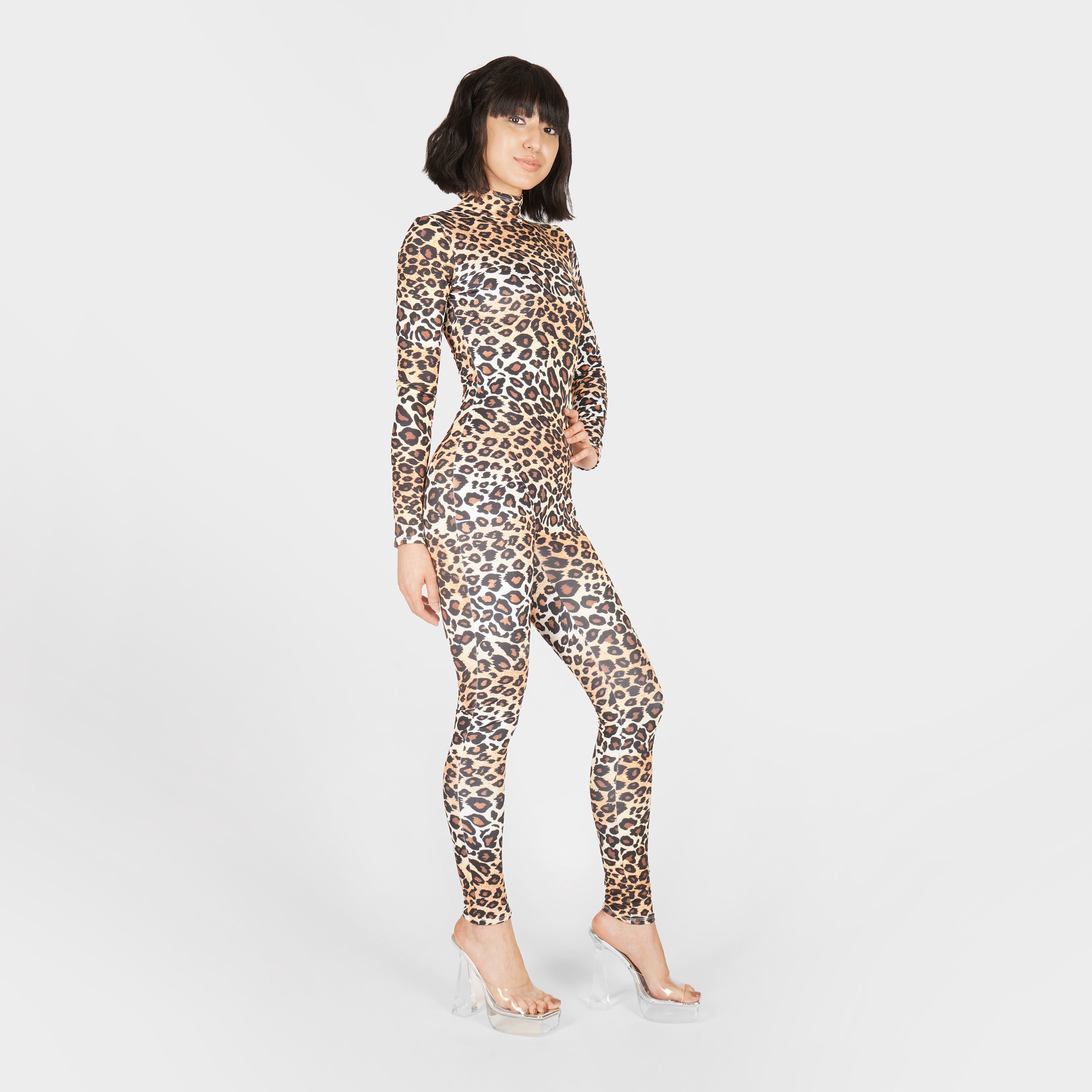 Leopard Print Spandex Catsuit Jumpsuit Snow Onesie Animal Safari ...