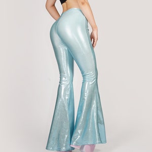 Hologram Light Turquoise Blue Metallic Flare Leggings High Waisted Tights  Bell Bottom Pants 70's Spandex Size S M -  India