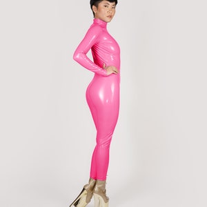 Hot Pink Stretch Vinyl Catsuit PVC PU Faux Latex Leather Turtle Neck Bodysuit Jumpsuit Barbie Bondage Halloween Costume Size xS S M L XL image 7