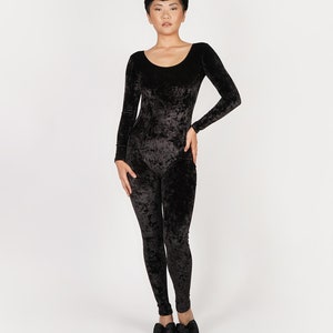 Black Crushed Stretch Velvet Catsuit Jumpsuit Unitard Bodysuit - Etsy