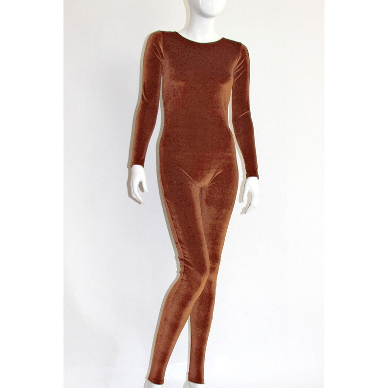 Caramel Brown Stretch Velvet Catsuit Jumpsuit Unitard Bodysuit Etsy
