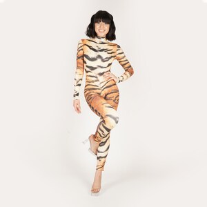 Tiger Spandex Catsuit 3D Print Jumpsuit Animal Safari Unitard Big Cat Bodysuit Halloween Costume Non Velvet Onesie Size S M L XL image 8