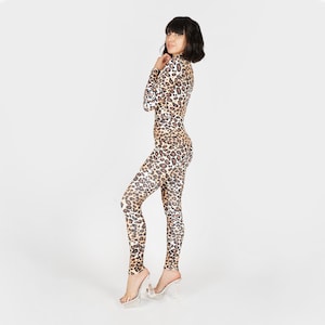 Leopard Print Catsuit Jumpsuit Snow Animal Safari Playsuit Costume Full Body Long Sleeve Cheetah Unitard Bodysuit Size S M L XL XXL