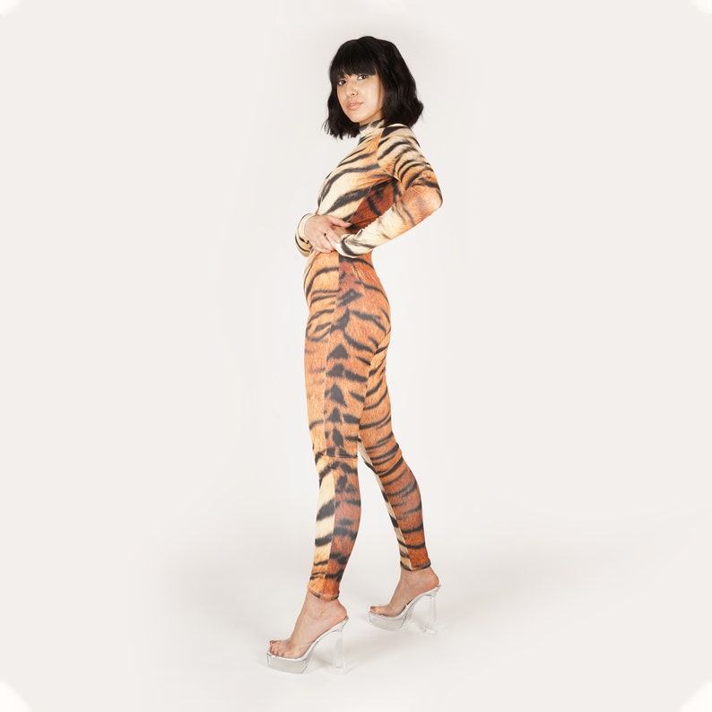 Tiger Spandex Catsuit 3D Print Jumpsuit Animal Safari Unitard Big Cat Bodysuit Halloween Costume Non Velvet Onesie Size S M L XL image 5