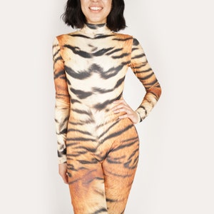 Tiger Spandex Catsuit 3D Print Jumpsuit Animal Safari Unitard Big Cat Bodysuit Halloween Costume Non Velvet Onesie Size S M L XL image 3
