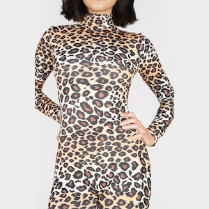 Leopard Print Catsuit Jumpsuit Snow Animal Safari Playsuit Costume Full ...
