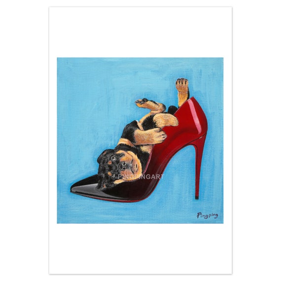Puppy en Christian Louboutin schoenen kunst print van acryl - Etsy Nederland