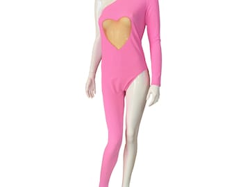 Sample Sale Pink Heart Asymmetrical Catsuit Size M