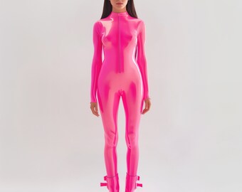 Two Way Zipper Costume Black Vinyl High Quality Catsuit