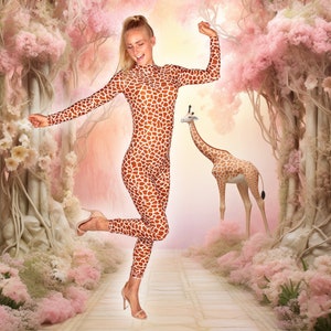 Giraffe Kostüm Tier Safari Print Catsuit Karamell Braun Flecken Spandex Body Nach Maß Halloween Zoo ONESIE Größe S M L XL XXL Plus