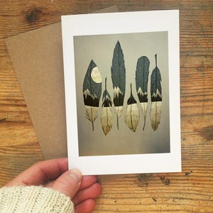 Federkarte mit Berge, Mond und Schnee - 'The Birds of Winter'