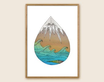 Mountain and Surf Art Print - "Mocean"
