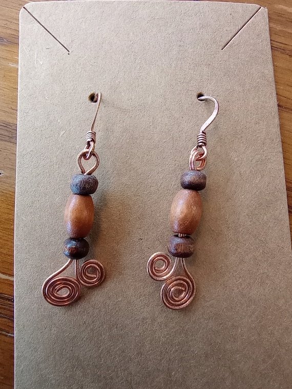 Wood and Copper Earrings