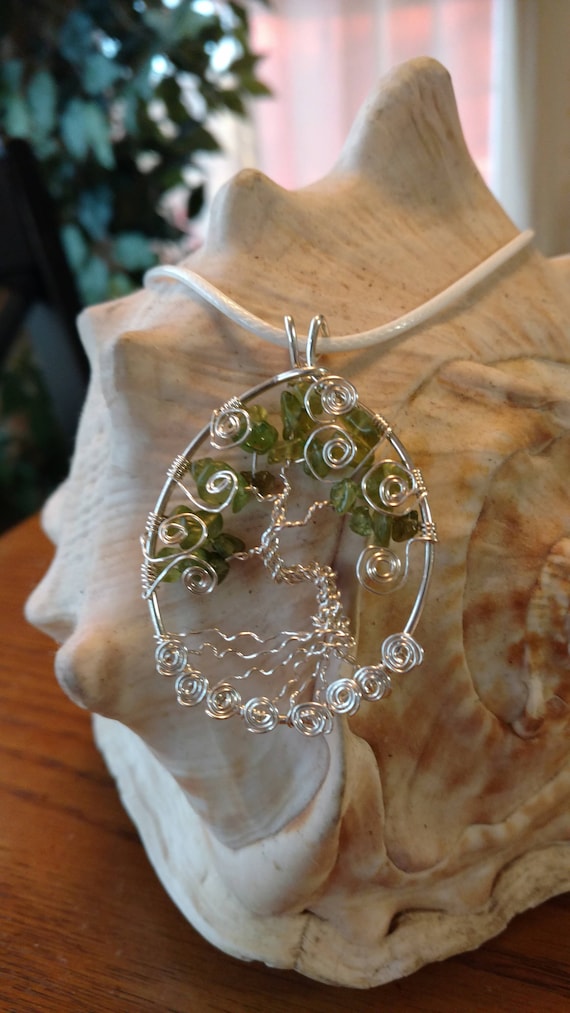 Peridot and Silver Tree of Life Pendant